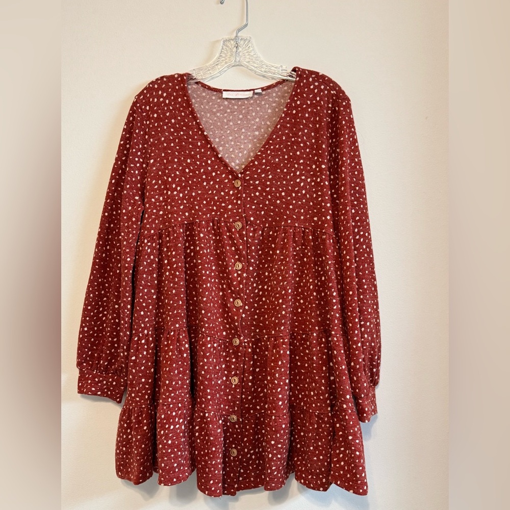 Ces Femme Fall Brick Red Oversized Button Up Blouse Or Dress ? Large